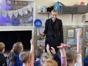 Sarah Wood giving a talk to nursery children